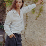 Nika Cotton Shirt, White Stripe