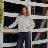 Nika Cotton Shirt, White Stripe